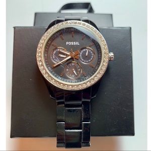 Fossil crystal accent ceramic watch